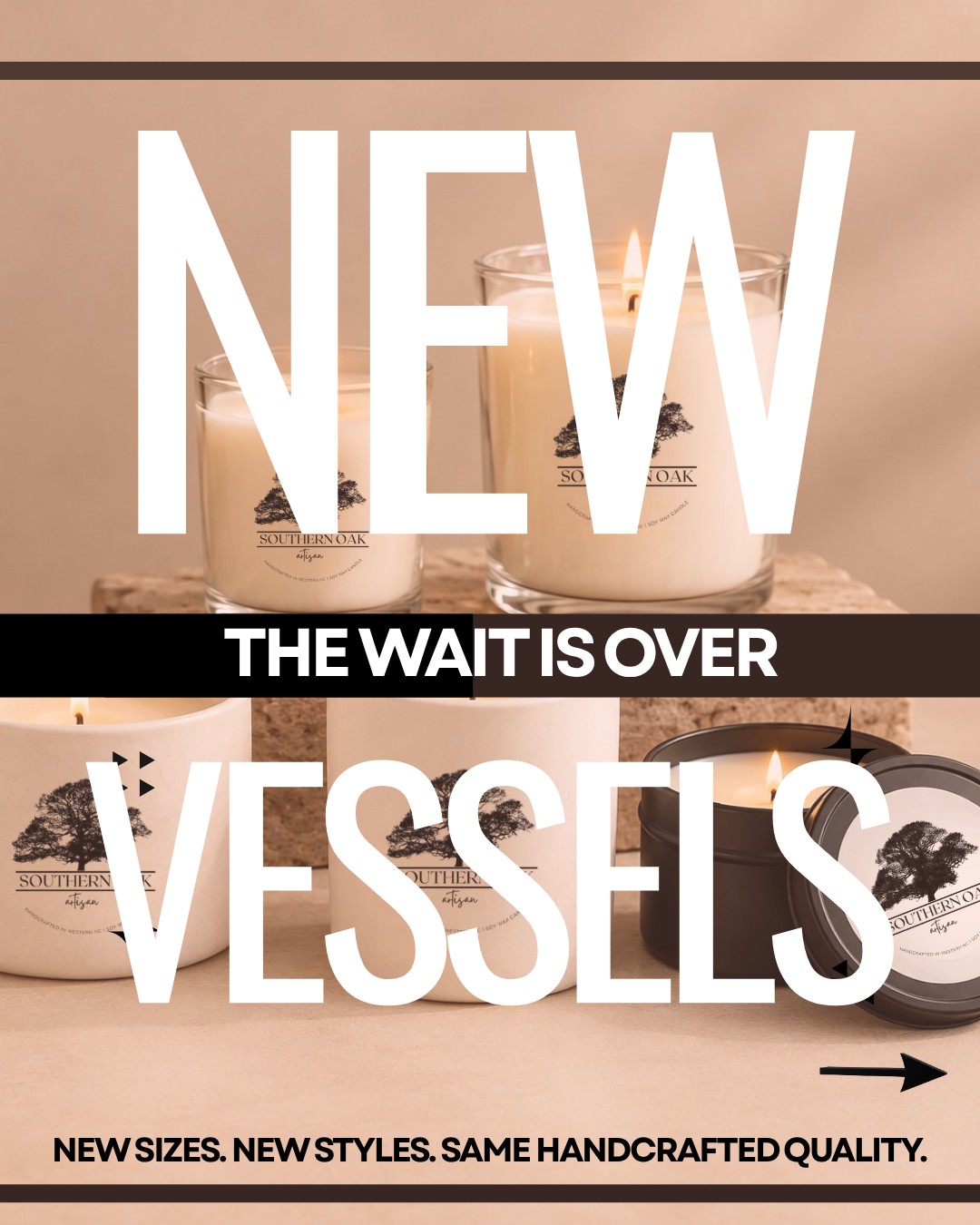 YOU ASKED. WE DELIVERED. 🤎🕯️Same scents. More ways to love them!We've been busy behind the scenes at Southern Oak Artisan, and we're so excited to finally share our expanded candle collection!From the classic jelly jar that started it all to our sleek Signature Collection, Modern, and the Travel Collection, there's now a perfect fit for every space, style, and occasion.✨ SIX vessels. SO many possibilities.Whether you're shopping for yourself, picking up a thoughtful gift, or finding your next favorite candle, we've got you covered.Swipe through to meet the entire collection! 👉🛍️ Shop at SouthernOakArtisan.com or ask for Southern Oak Artisan at your favorite local retailer.💬 Tell us in the comments: Which vessel is YOUR favorite?#SouthernOakArtisan #SoyCandles #HandPouredCandles #ShopSmall #MadeInNorthCarolina